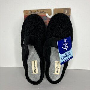 Dearfoams Womens Memory Foam Slippers Small 5-6 Black No Sweat Comfort New
